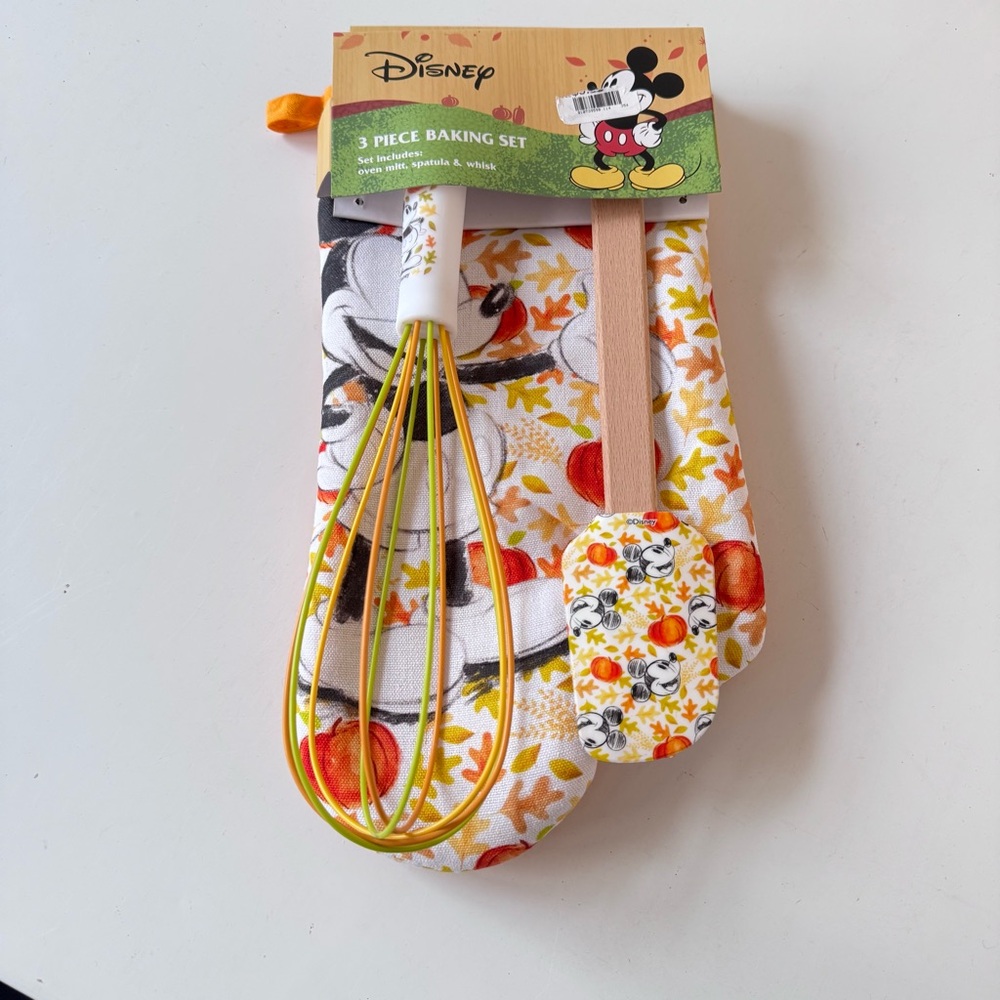 Disney Mickey Mouse Fall Baking Set 3-Pc Oven Mitt Spatula Whisk Autumn Gift NWT